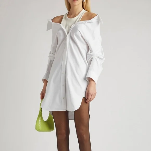 puff sleeve off the shoulder dress 1930s Solid Off-Shoulder Smocked Puff Sleeves Dress